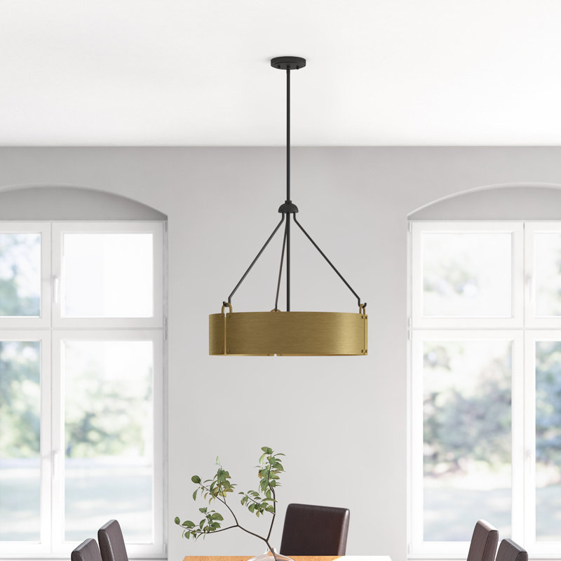 Ashanae 4 - Light Dimmable Drum Chandelier, Matte Black/Natural Brass, Natural Brass