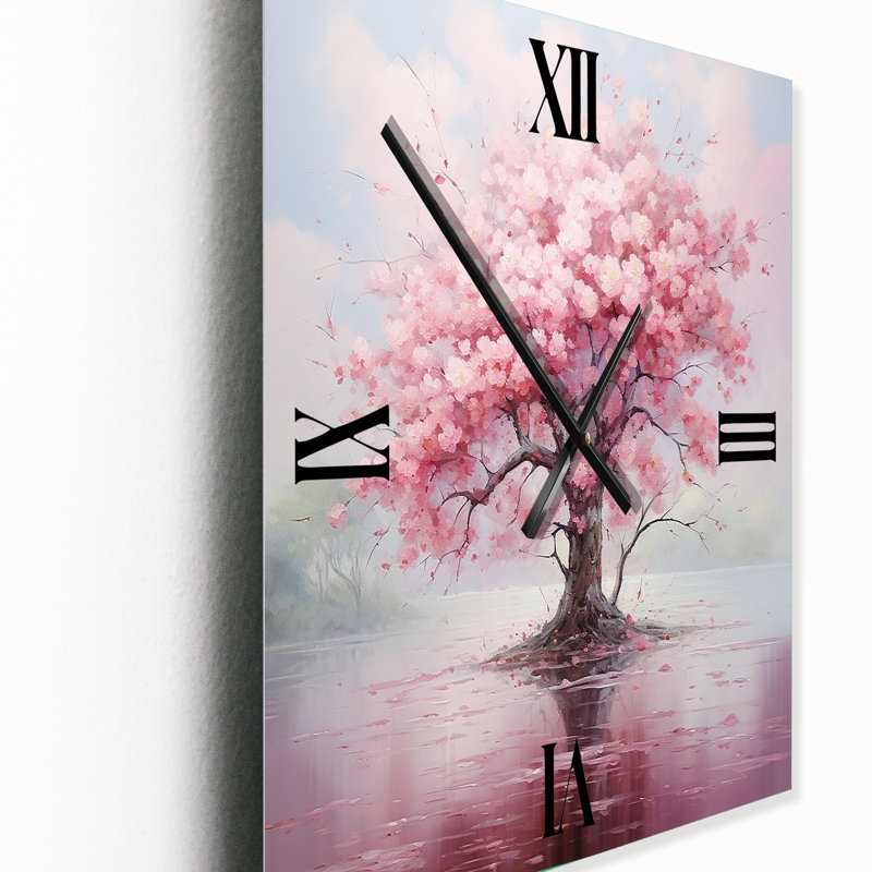 Horloge murale fleurie en cerisier rose avec impression romantique III, Petit