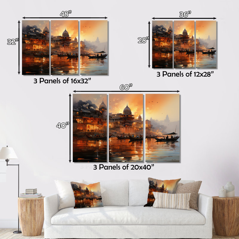 Indian Art Sunset At - Art mural indien, H 12 po x l 20 po x P 1 po, Cadre flottant brun