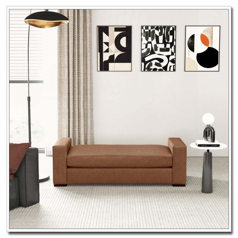 57.7" Wide Faux Leather Bench, Brown