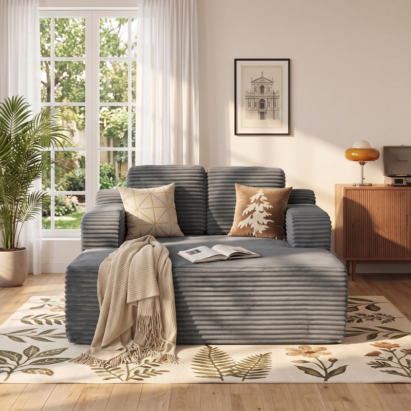 Boneless 60''W Upholstered Chaise Lounge Chair, Sofa Bed Indoor With Throw Pillows, Plush Chair Bed For Living Room, Sleeper Chair of bedroom,Compression Loveseat,Deep Sitting Sofa