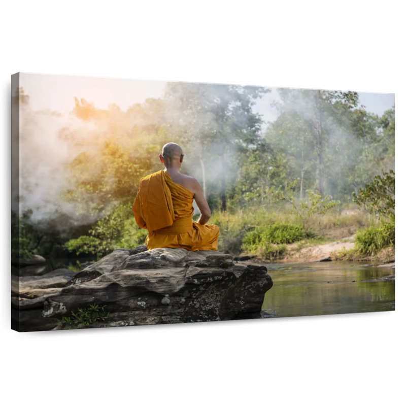 Moine bouddhiste Adella, méditation naturelle, H 26 po x l 39 po