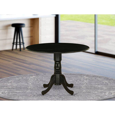 Philipston Dining Table - a Round Wooden Table Top with Dropleaf & Pedestal Base, 42x42 Inch, Wirebrushed Black
