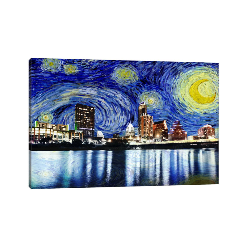 Austin, Texas Starry Night Skyline - Wrapped Canvas Painting, 66.04 cm H x 45.72 cm W x 1.91 cm D