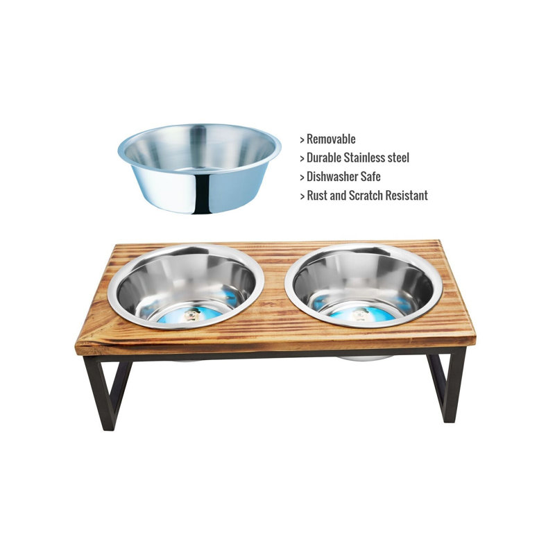 Large Black Metal Elevated Pet Feeder with Stainless Steel Bowls