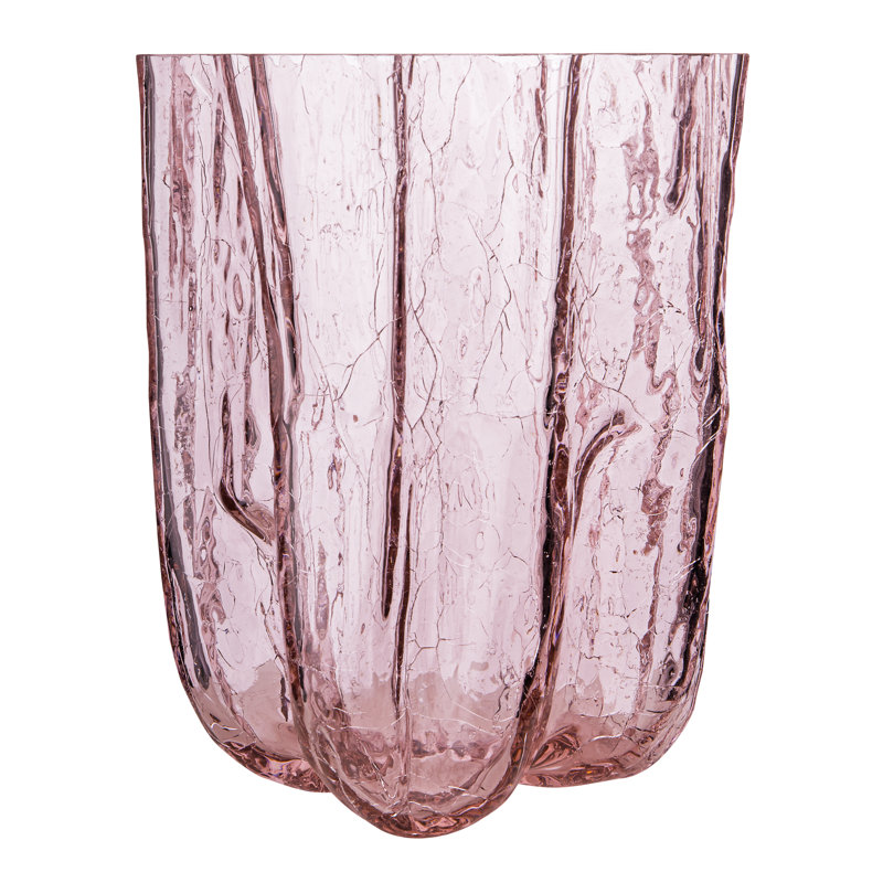 Crackle Handmade Crystal Table Vase, Pink