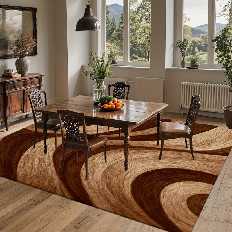 Tapis moderne abstrait brun et mat - Tapis en polyester doux avec envers en caoutchouc, tapis intérieur / extérieur lavable à la machine pour le salon, la chambre à coucher, le bureau, le café