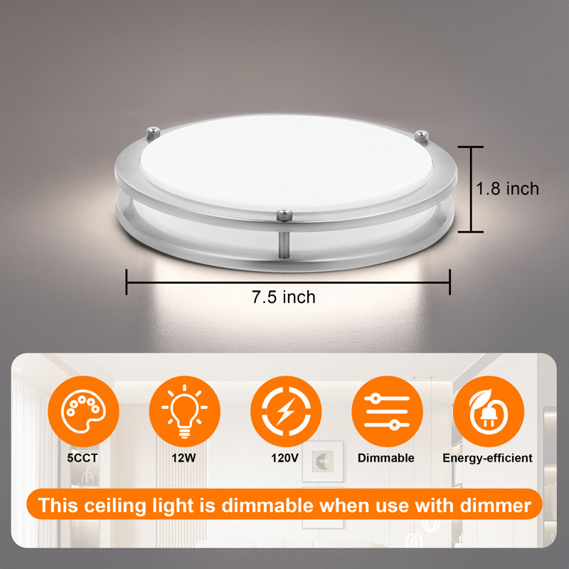 Hanz Selectable LED 2700K, 3000K,3500K, 4000K, 5000K Flush Mount Ceiling Light, Brushed Nickel, 3.3" H x 13" W x 13" D