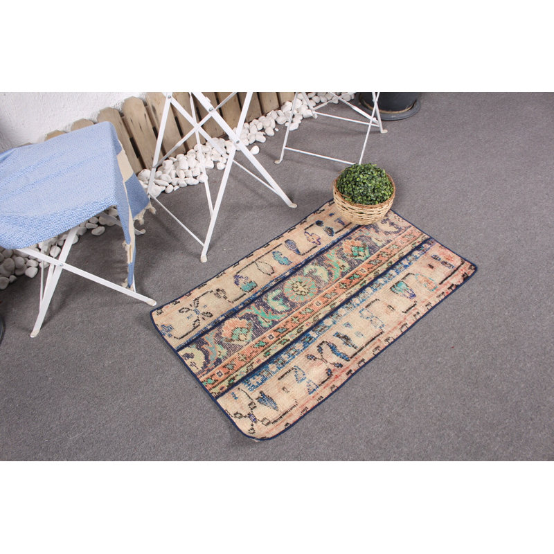 Vintage Turkish Oushak Small Rug: Patchwork Design for Entryway or Door Mat Use