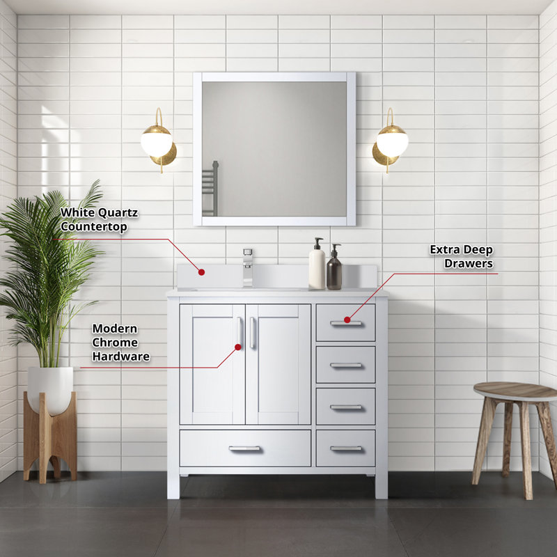 Jacques 36 in. W x 22 in. D Left Offset Bath Vanity and Top, White, White Quartz
