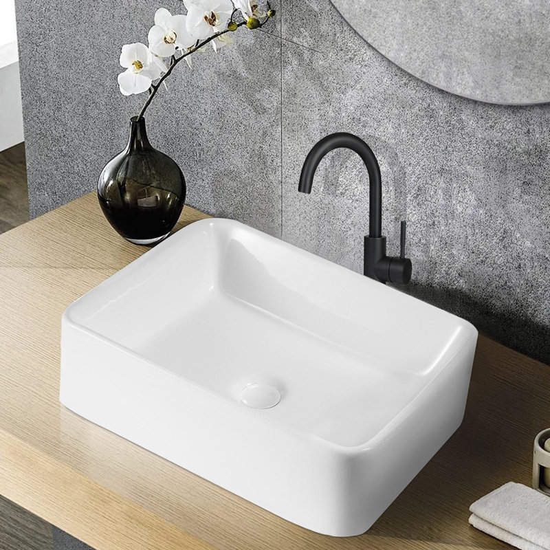 Belfry Bathroom 48mm L x 37mm W White Ceramic Rectangular Sink with Overflow