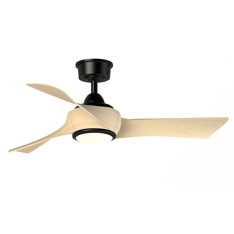 Wrap Custom 44 inch Indoor/Outdoor Ceiling Fan with LED CCT Select Light Kit - Black with Natural blades, Natural, Black