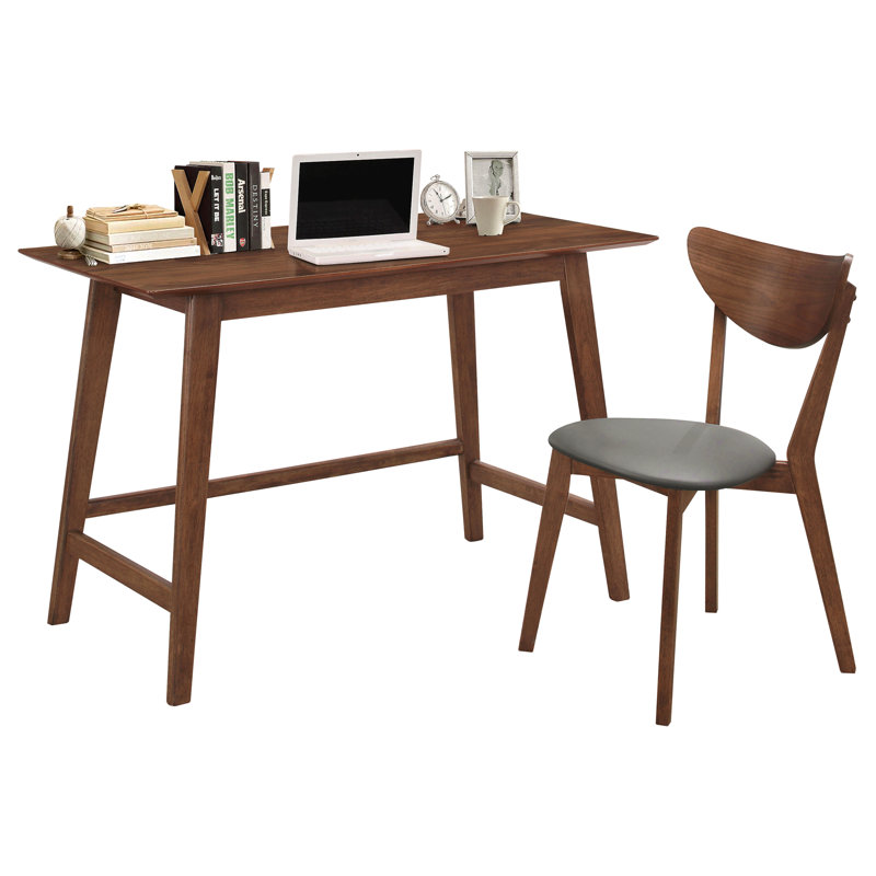 Ensemble de bureau d'ordinateur et de chaises 2 pièces pour bureau à domicile avec finition noyer et pieds en bois massif de style Mid-Century