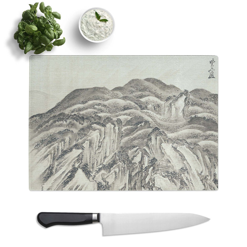 Tempered Glass a Rocky Landscape by Kawanabe Kyosai Chopping Board, 28.5 cm x 20 cm