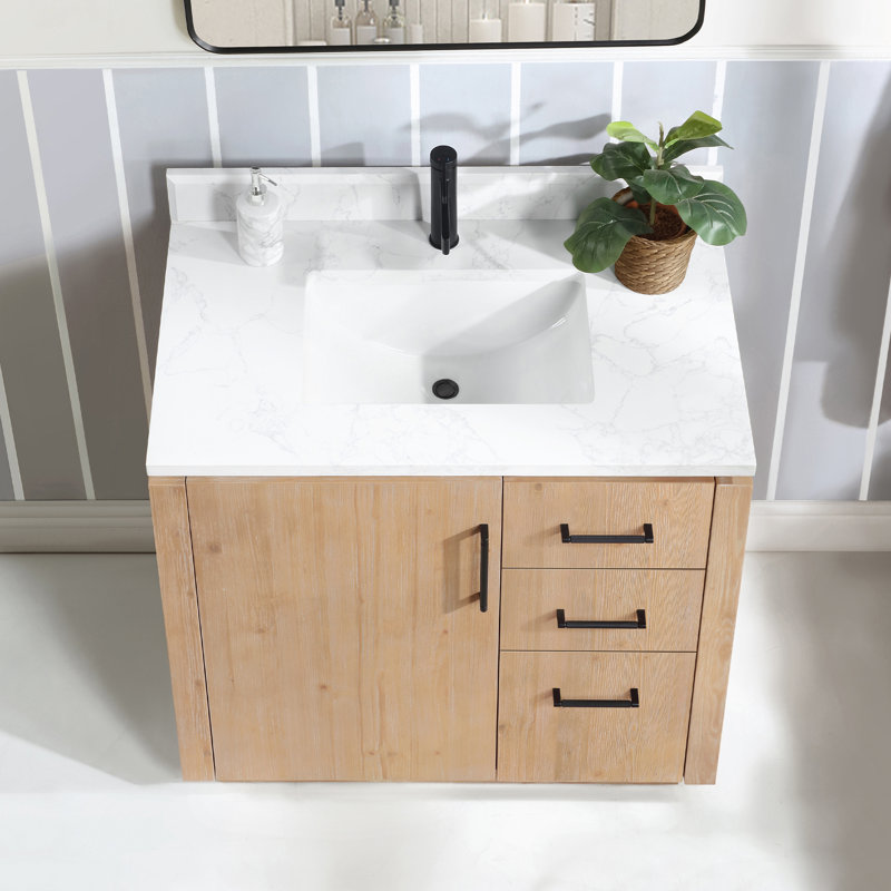 Cloverfield 36'' Single Bathroom Vanity with Cultured Marble Top, Fir Wood Brown, Matte Black