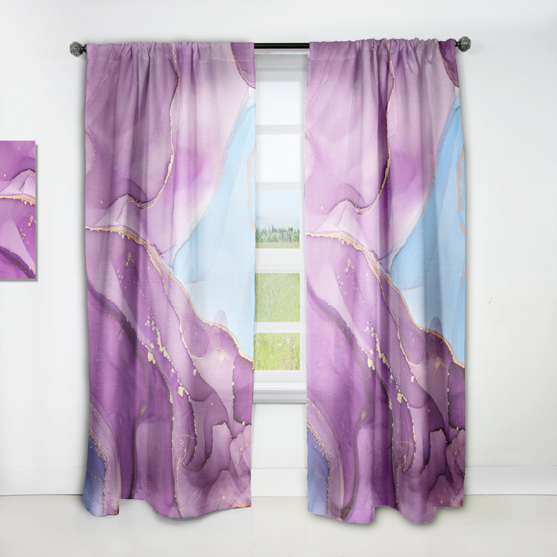 Art abstrait liquide rose et mauve II - Rideau moderne - Velours obscurcissant - 1 panneau