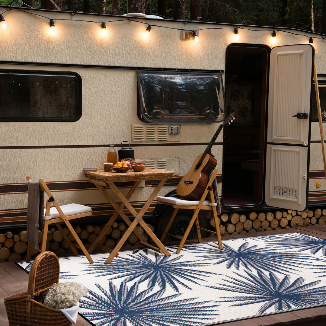 Ramveer Tropical Navy/Ivory Reversible Indoor/Outdoor Area Rug Winston Porter Rug 