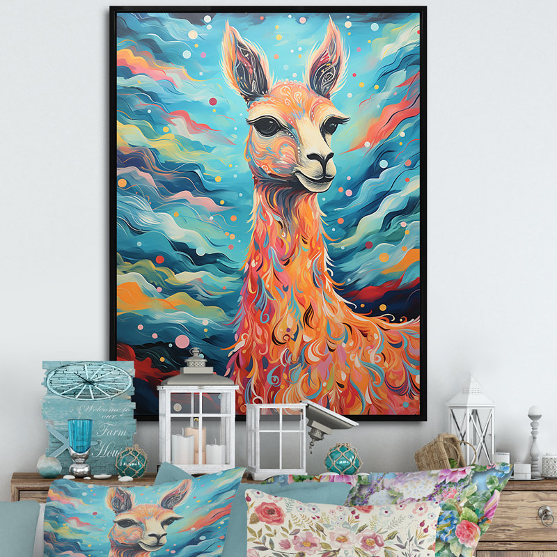Portrait lumineux d'un lama - lama, Cadre flottant noir, H 44 po x l 34 po