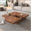 Table basse carrée en placage de noyer avec plateau coulissant et rangement, parfaite pour les espaces de vie modernes et fonctionnels.