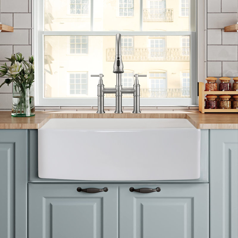 Single Bowl Fireclay Kitchen Sink, 30" L x 20" W