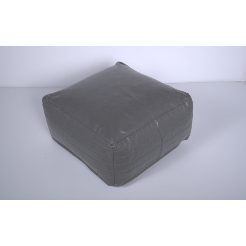 Bambo Faux Leather Rectangle Pouf, Gray Faux Leather