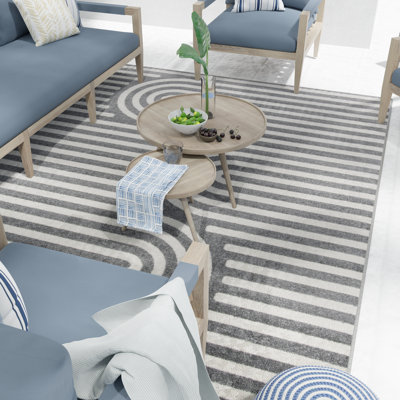 Tapis intérieur / extérieur gris en polypropylène touffeté à la machine Henrikki