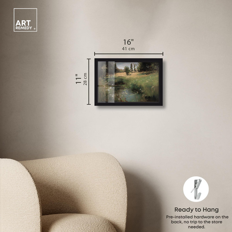 «Hidden Pond Spot Shadowbox» par Art Remedy, H 11 po x l 16 po, Noir