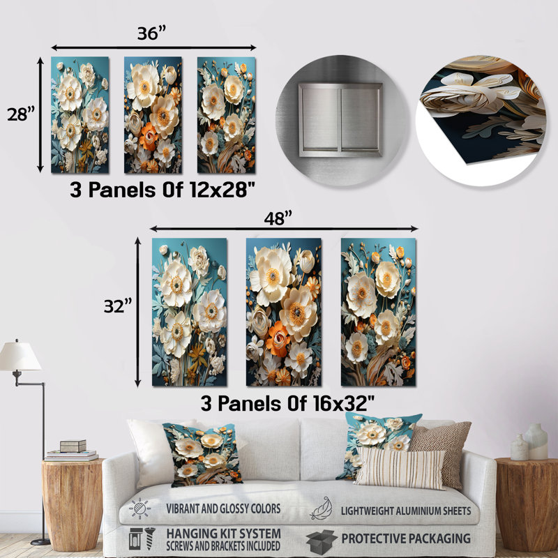 Mute Hue Buttercups Merge - Ensemble d'art mural en métal Buttercups, H 32 po x l 48 po