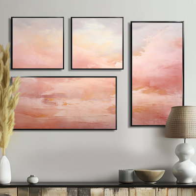 Palette rose nuage horizon - art mural moderne blanc 4 pièces