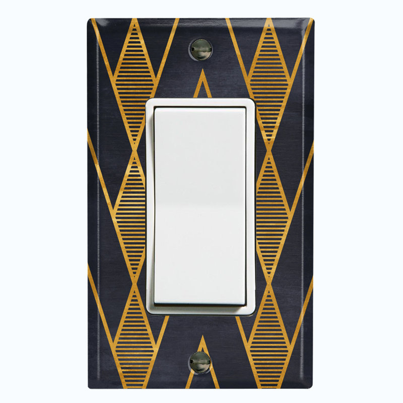Metal Light Switch Plate Outlet Cover (Yellow Chevron Pattern Black - Single Rocker)