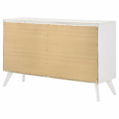 Commode blanche contemporaine avec miroir, pieds inclinés, poignées rondes en bronze, mobilier de chambre en bois massif