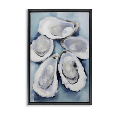 Five Oyster Shells Black Framed Floater Canvas by Petal Prints Design