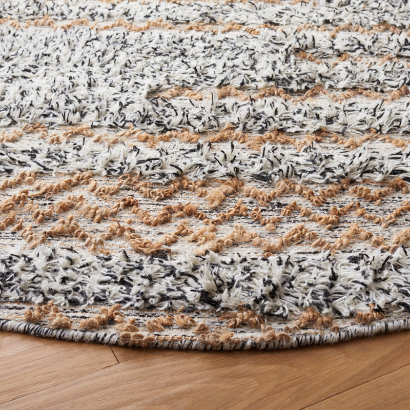Avia Abstract Hand Loom Cotton/Wool/Jute Ivory/Black/Beige Area Rug, Rectangle 8' x 10'