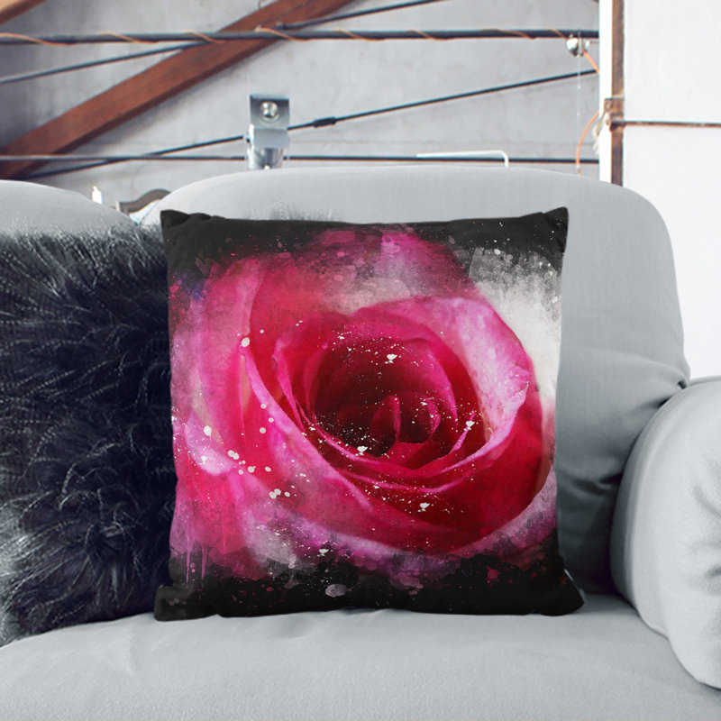 Pink Rose Flower Vol.7 Scatter Cushion, 40cm H x 40cm W x 15cm D, Black