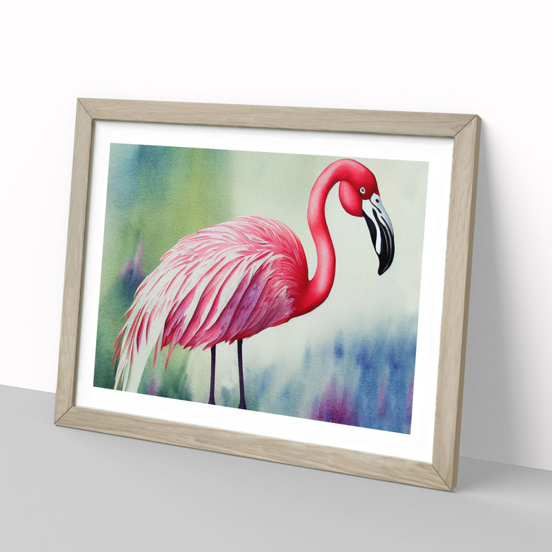 Flamingo Vol.1 - Single Picture Frame Painting, 25cm H x 34cm W x 2cm D, Oak