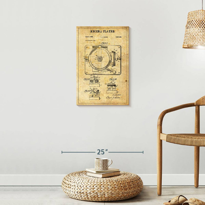 Disque tourne-disque brevet sur toile, H 24 po x l 16 po x P 1,25 po