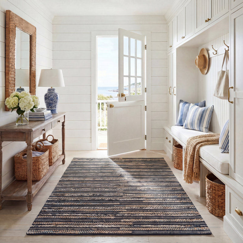 Tapis rayé en jute / coton Avonte, Rectangle de 5 pi x 8 pi
