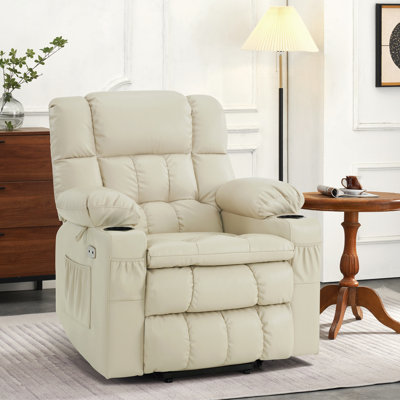 Fauteuil inclinable électrique à deux moteurs de 21,3 po de largeur avec vibrations et chaleur, position infinie, similicuir
