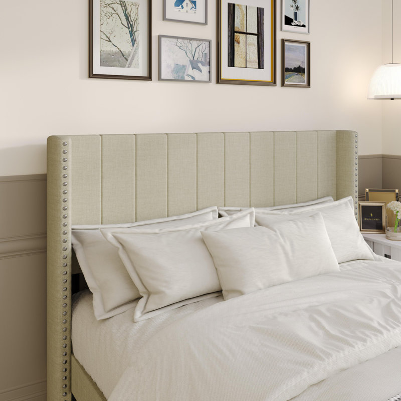Grande tête de lit tapissier Ipswich, Beige, Grand lit
