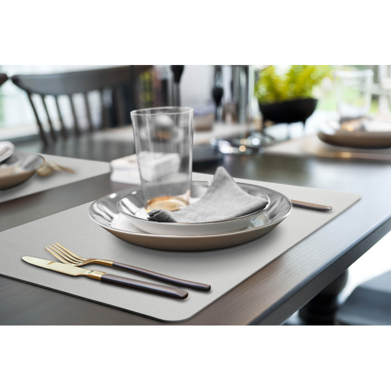 Faux Leather Rectangle Placemat, Solid Silver