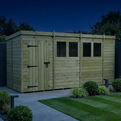 Total Sheds 14ft x 5ft Pent Garden Shed - Single Door - With Windows - Pressure Treated Timber - UK Manufactured