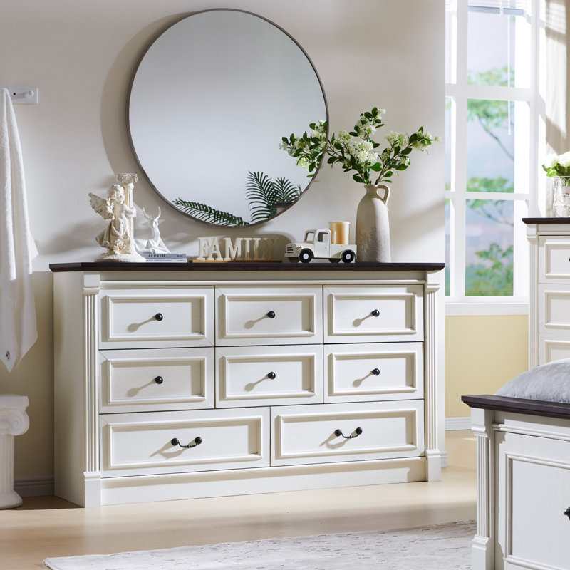 Burlington Farmhouse 8 Drawers Dresser for Bedroom, 61.2" Wide Large Dressers & Chests of Drawers, Brown/Vintage White