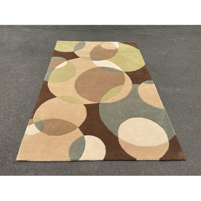 Tapis beige / brun en laine touffeté à la main