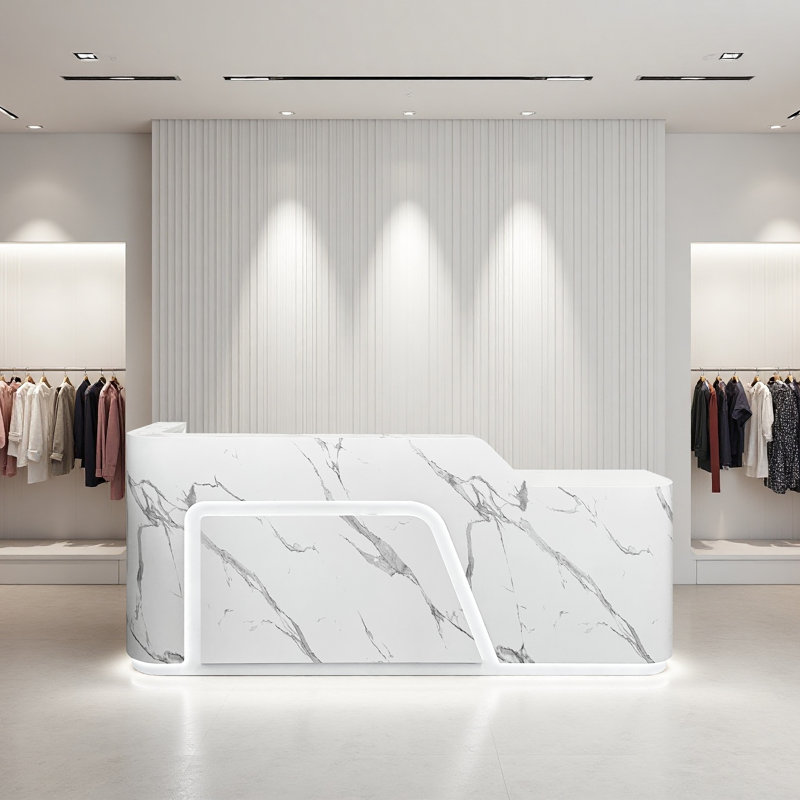 Modern Isabel With White LED Lighting And Marble Finish For Office Front Desk Commercial Welcome Counter