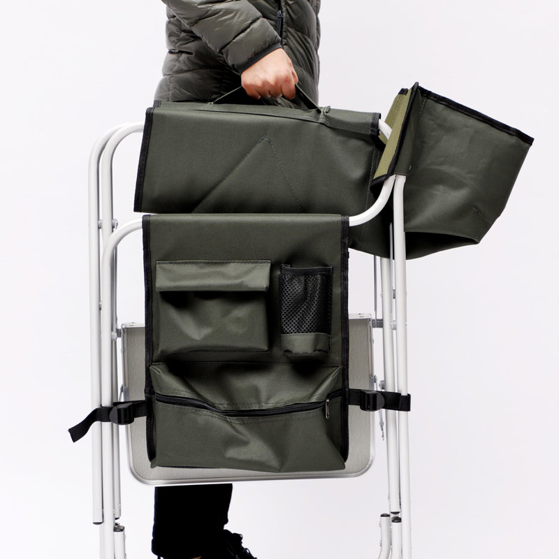 1-piece Padded Folding Outdoor Chair with Side Table and Storage Pockets,Lightweight Oversized Directors Chair for indoor