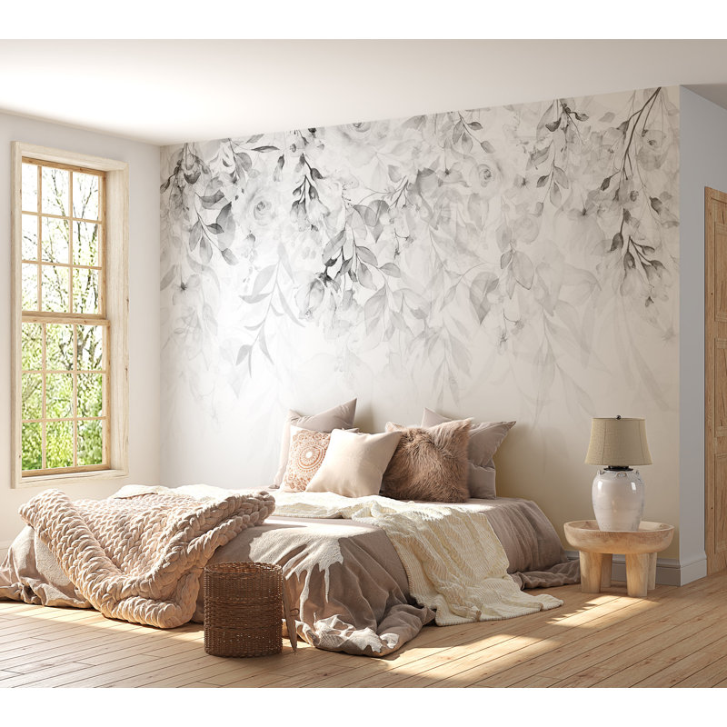 Peel & Stick Floral Wall Mural - Waterfall Of Roses Grey, 154" W x 110" L