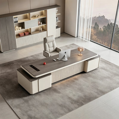 Bureau de direction en L 78,74 po gris de luxe italien