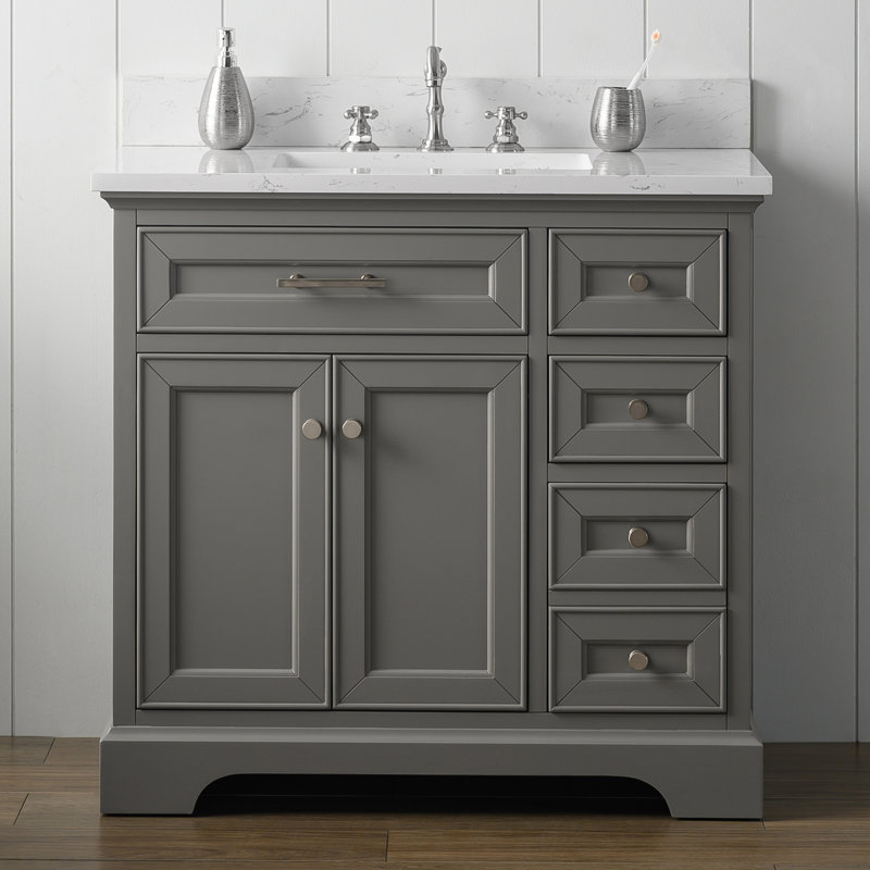 Thompson 36" W Single Bathroom Vanity, Gray/Brushed Nickel