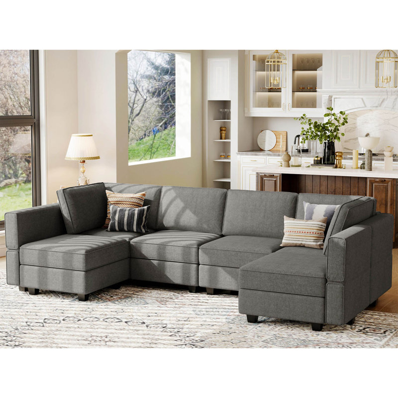 Upholstered Sectional Reversible, Light Gray 100% Polyester