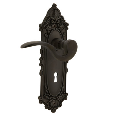 Plaque de passage victorienne (couloir et garde-robe) avec trou de serrure décoratif et levier de manoir